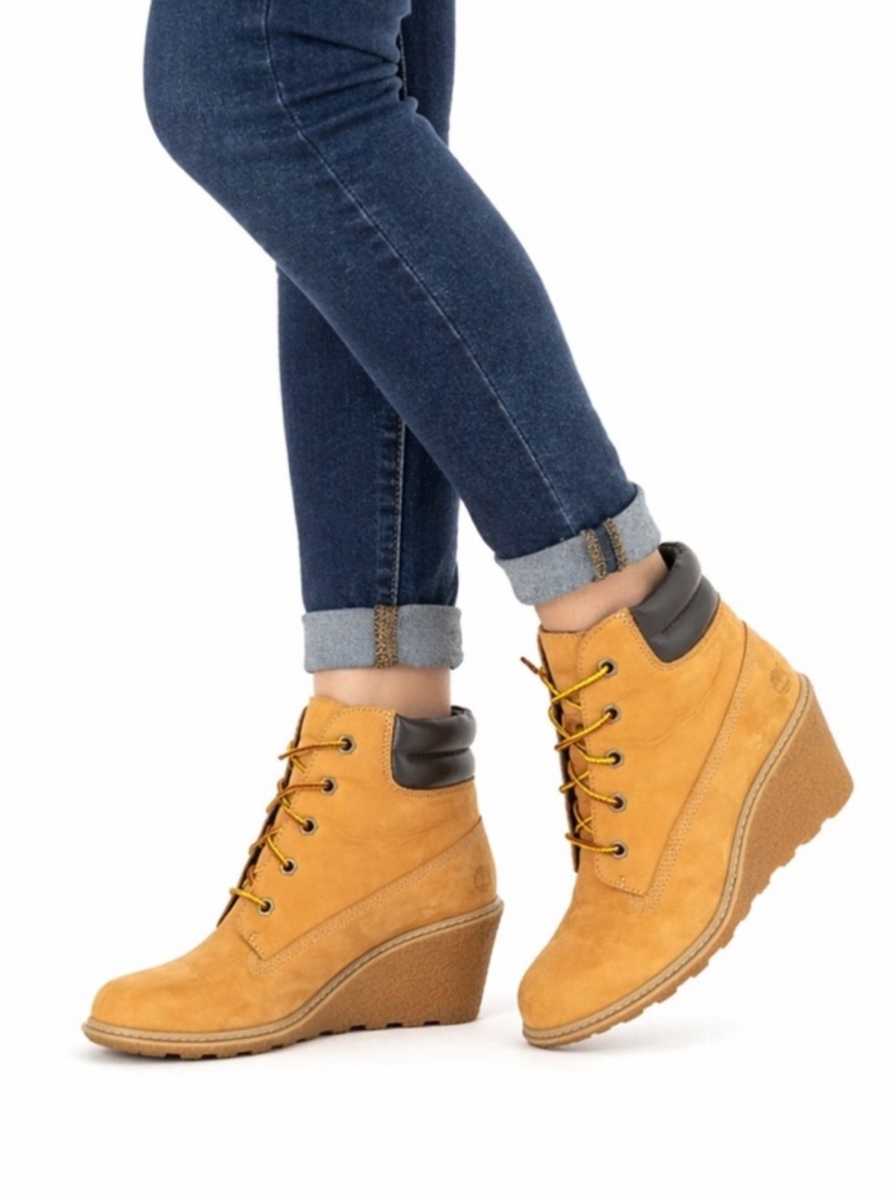 Timberland Women's Glancy Wedge Boots in Wheat and Dark Brown 8